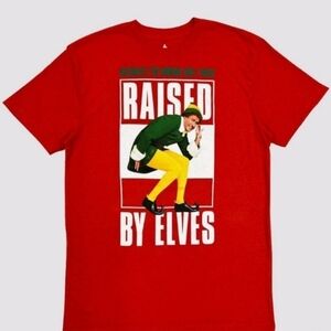Raised by Elfs Movie T-Shirt Men's s/s Red Christmas Tee XXL Will Ferrell Funny
